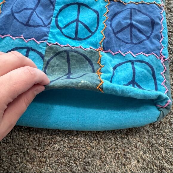 Handmade Hippie Nepal Boho Crossbody Shoulder Bag Purse Blue Peace Signs Zipper - Picture 3 of 12